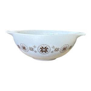 Vtg PYREX Town & Country Cinderella Mixing Bowl #444  Brown on White 4 Qt Large